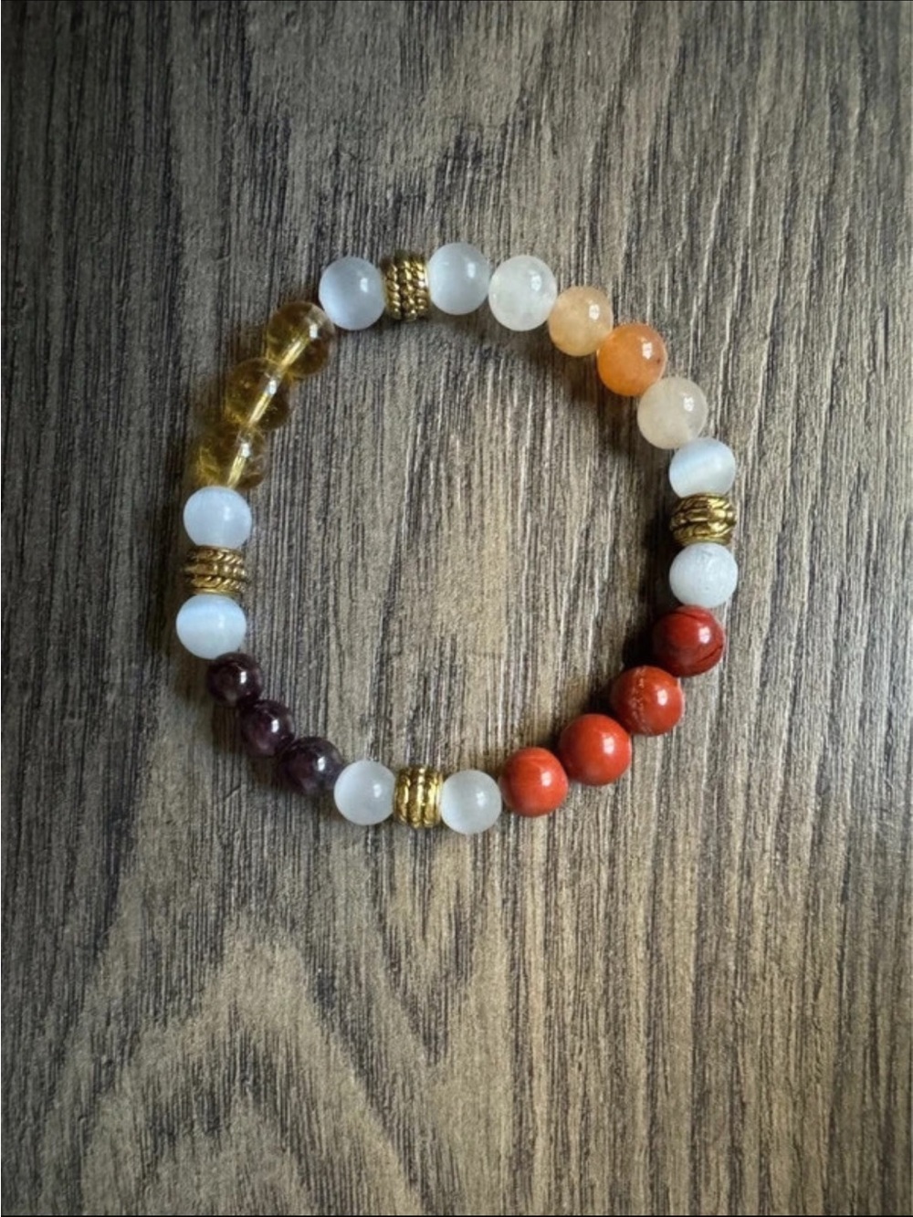 Evolve Mala Multi Gemstone Stretch Bracelet Red Jasper & Citrine
